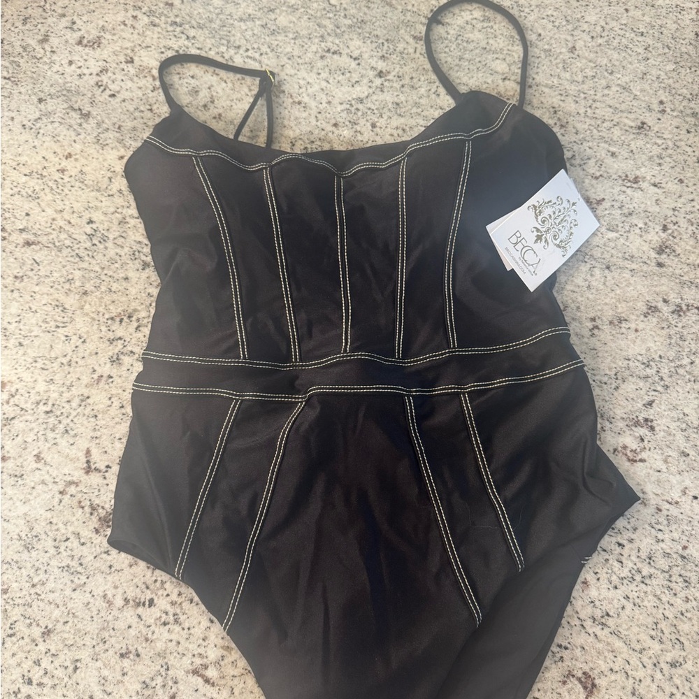 BECCA Black One-Piece Swimsuit with Contrast Stitching